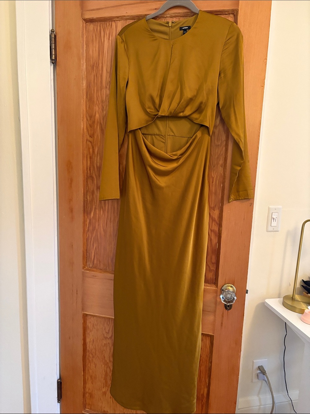 Express Long Sleeve Cutout Maxi Dress — Mustard Gold